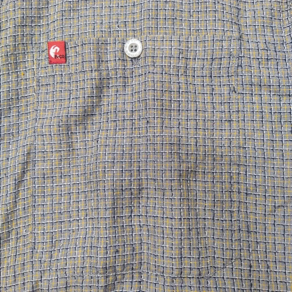 VTG PACO Jeans Co Men Medium Rayon Blend Gray Blue Check Button Shirt - Picture 3 of 13